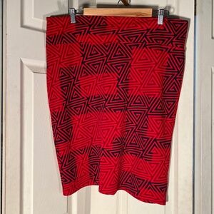 LulaRoe Red and Black Patterned Pencil Skirt Size 2XL